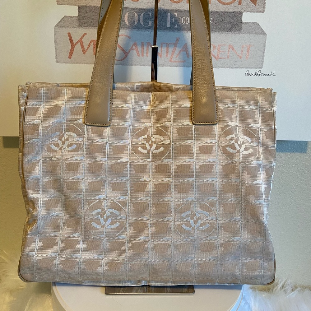Chanel Taupe Travel Ligne Nylon/Leather Tote